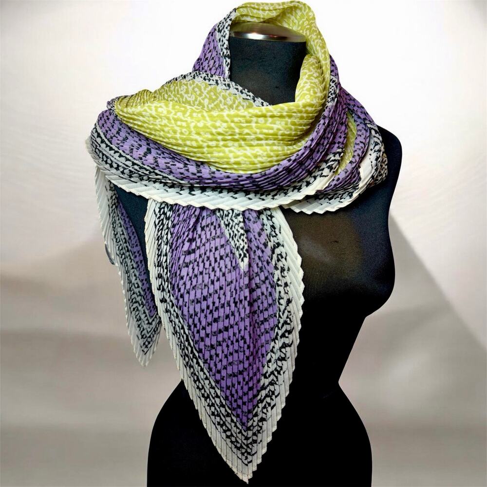 J. Jill Pleated Geometric Diamond Scarf Lavender Chartreuse Abstract Wrap Shawl